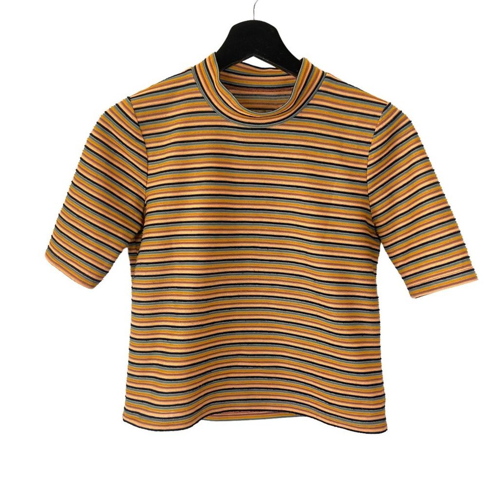 Madewell Texture Thread Multicolor Stripe Short Sleeve Short Waisted Top XS